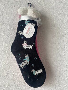 DAVCO  2 Pair Women's Cabin Socks One Size Slipper Socks Llama Brushed Terry